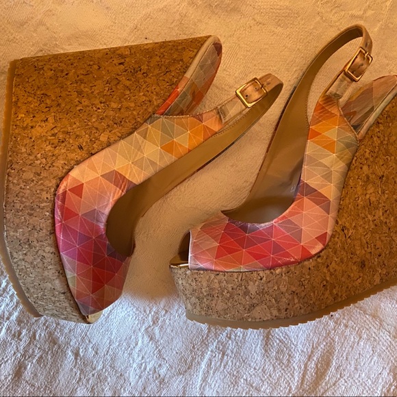 FSJ Multicolor Cork Wedges Peep Toe Platform Pumps - Picture 2 of 2